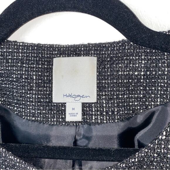 Nordstrom Halogen Black Gray Tweed Cropped Jacket with Pockets Chain Edge Medium - Picture 7 of 14